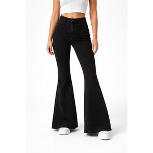 Judy Blue Black Pull On Super Flare Jeans 14W High Rise Bell Bottom Denim